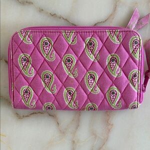 Vera Bradley Pink Paisley Quilted Zip Wallet with Lime Accents